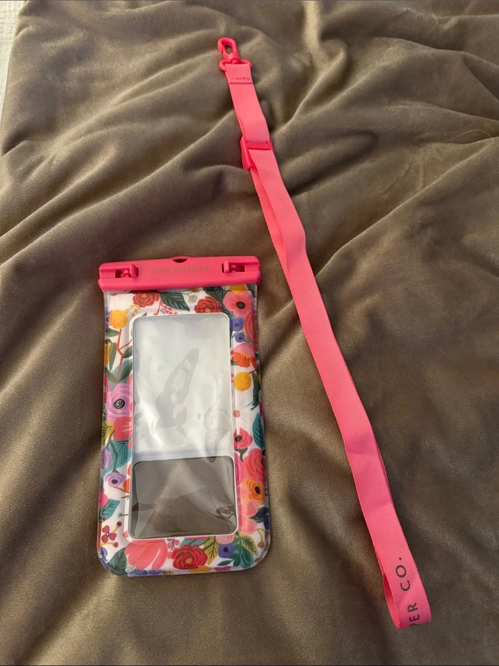 Rifle Paper Co. Floral Waterproof Phone Pouch with Pink Lanyard